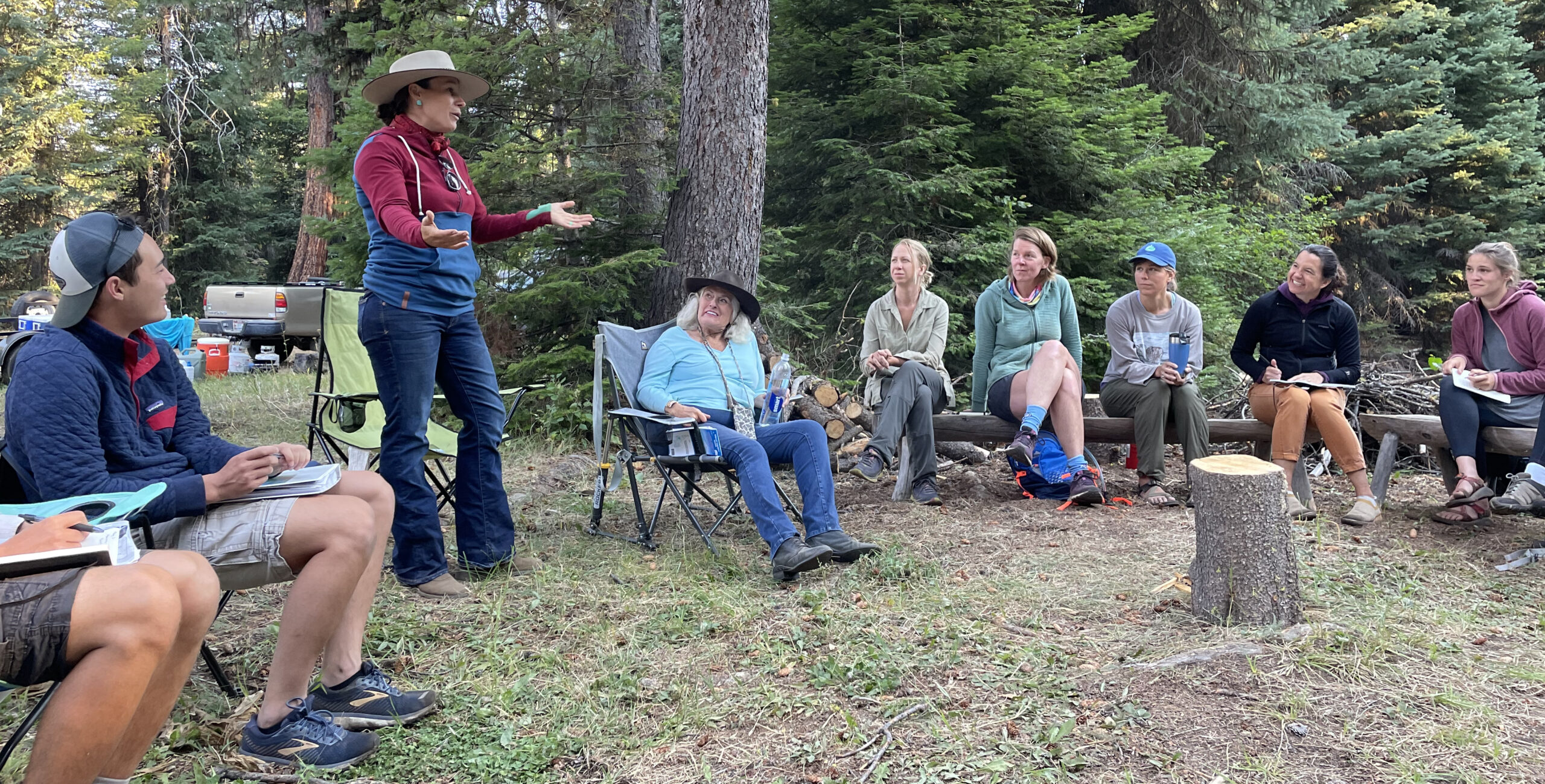 Students and instructors share what they've learned at an environmentally themed excursion near Cascade, Idaho.