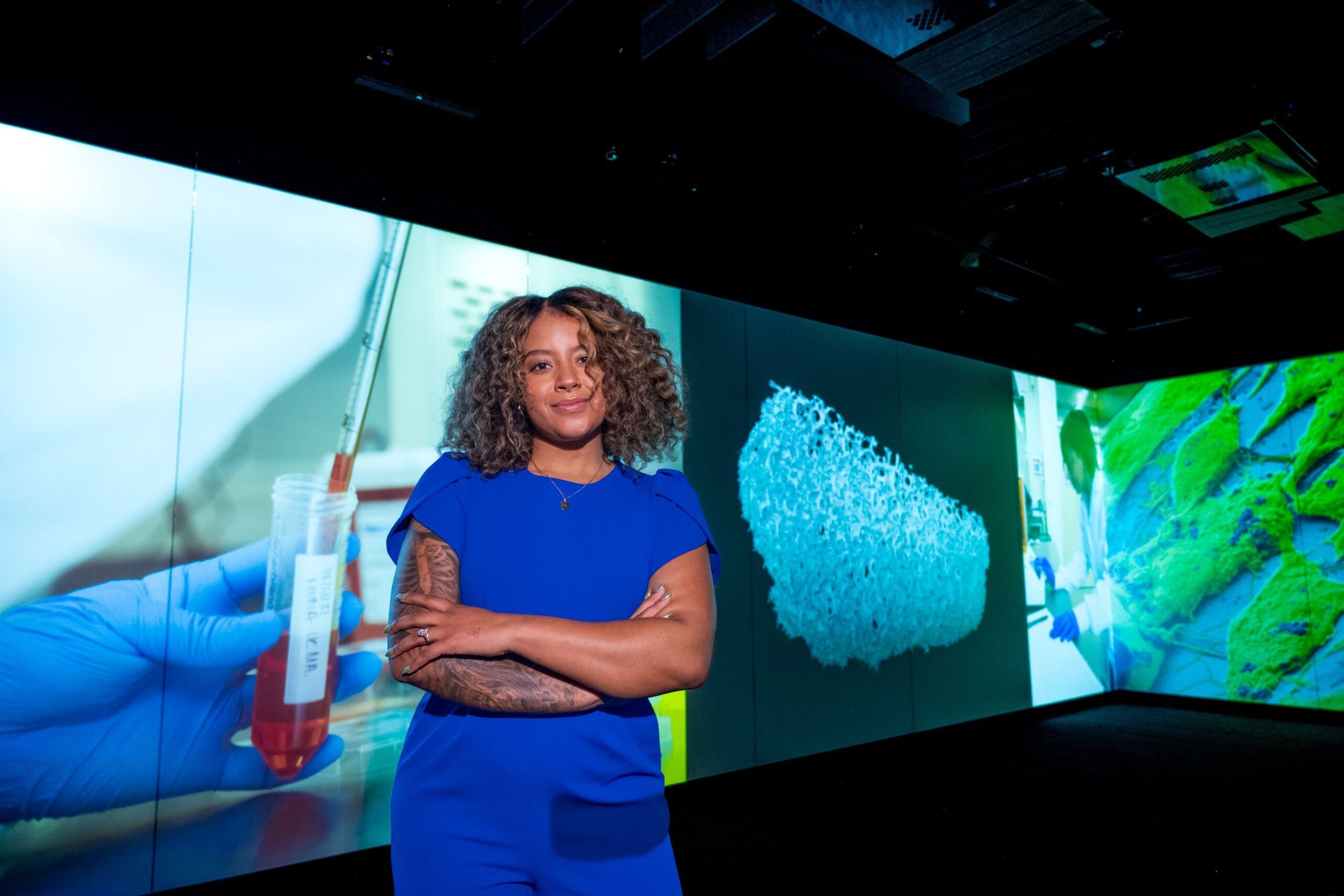 Mone’t Sawyer in the Steiin Luminary projecting her research imagery